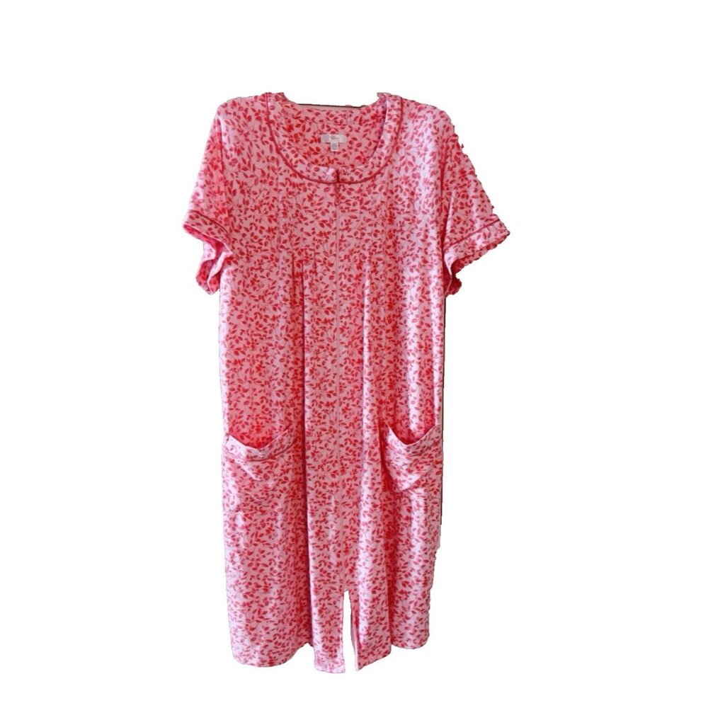 Housecoat Robe Size XL 16-18 Zip Front Pk Leaf 41"L Secret Treasures Sleepwear